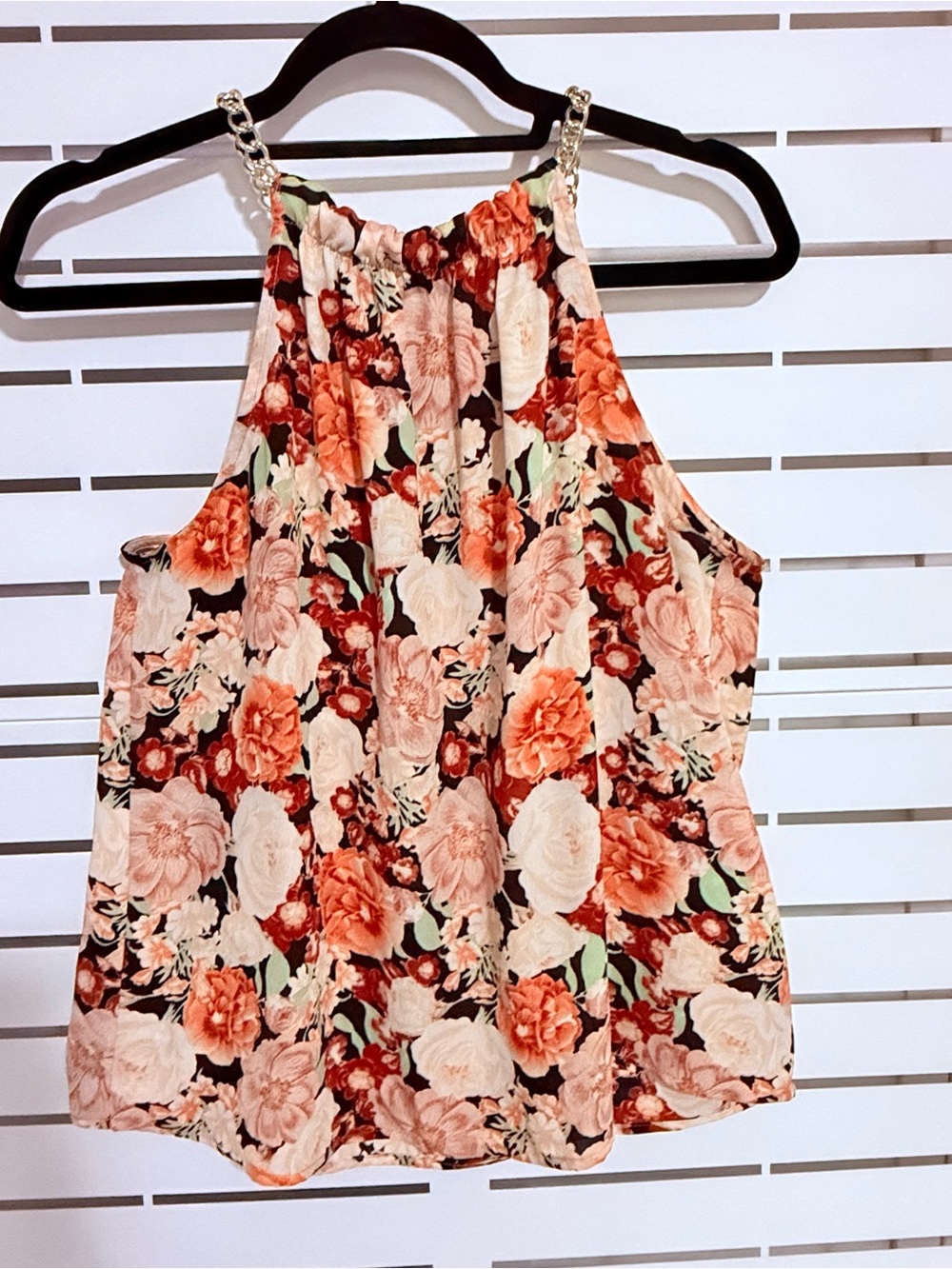INC International Concepts Floral Halter Camisole in Peach, Rust & Cream, size M